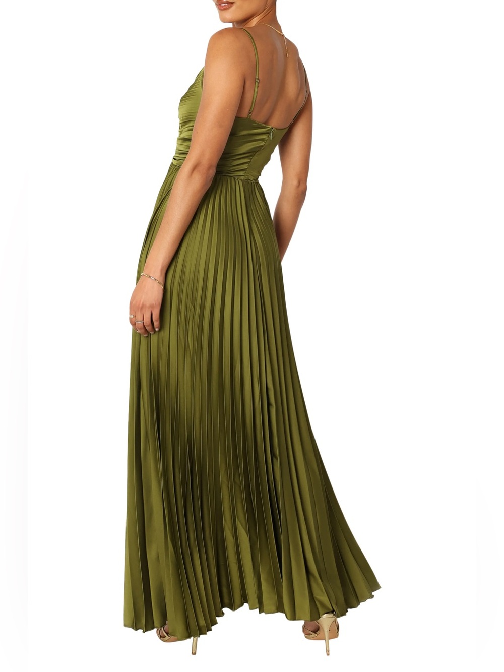 Petal & Pup Naira Pleated Maxi Dress in Palm Green - Picture 2 of 5